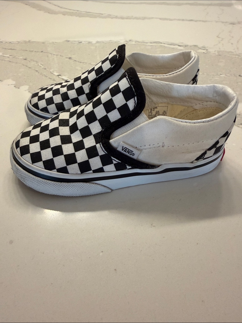Vans Kids Checkerboard Slip-On Sneakers - Black and White, Size 8 (Toddler)